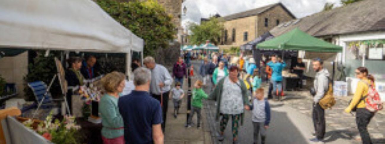 Artisan market stalls on a Sedbergh street near Garsdale